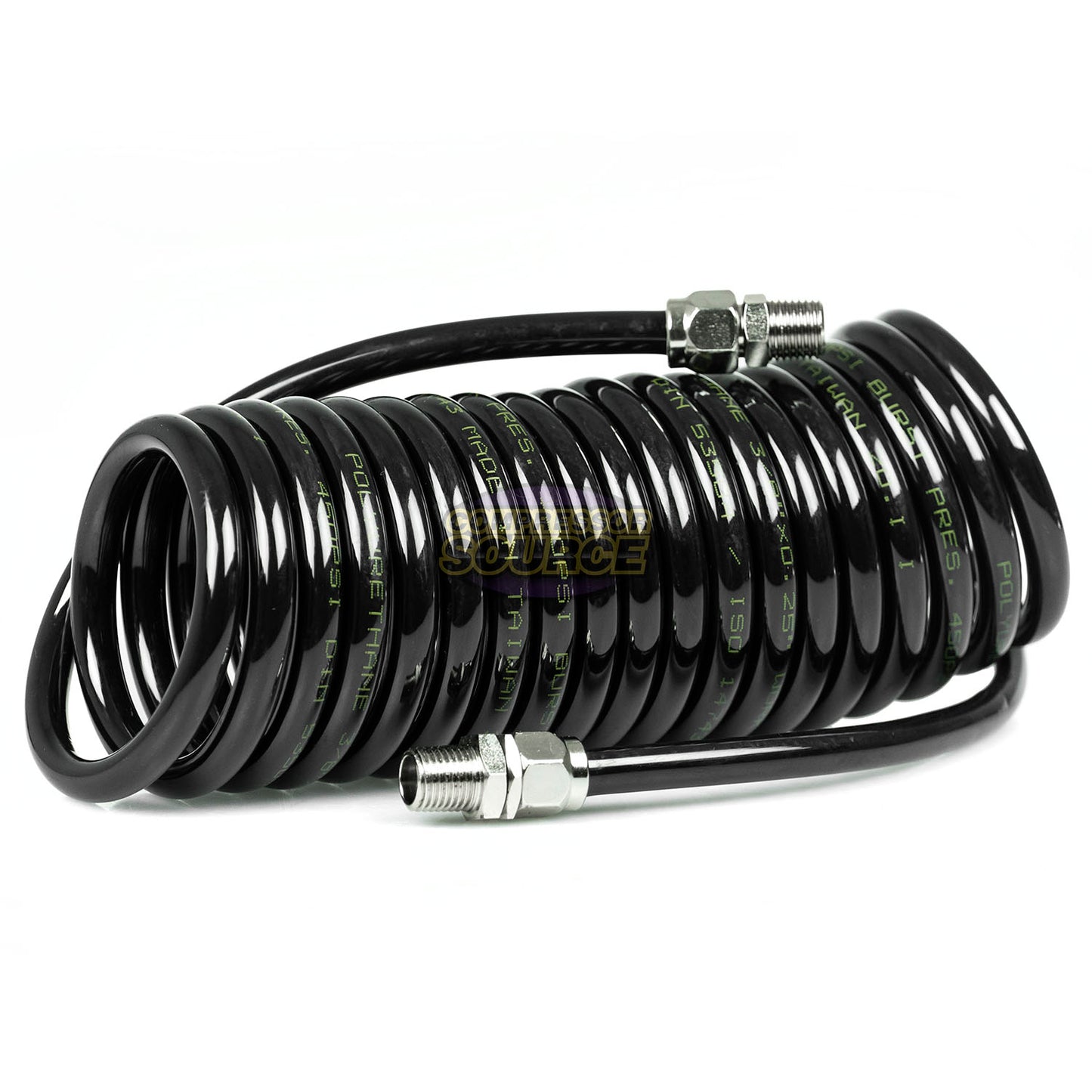 Premium 1/4" x 15' Air Compressor Coil Hose Polyurethane Coiled Swivel End Black