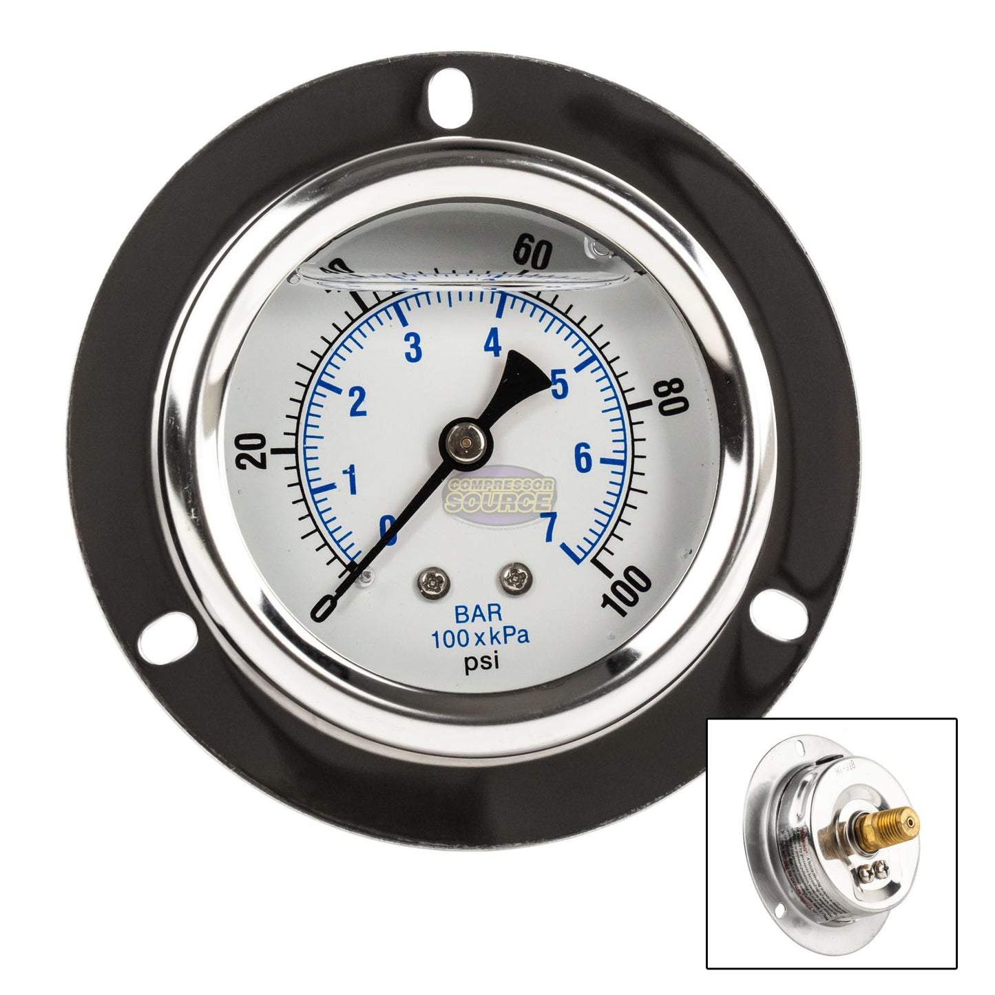 2.5" Liquid Filled Pressure Gauge 0-100 PSI 1/4" NPT CBM Panel Flush Mount 204L-254E