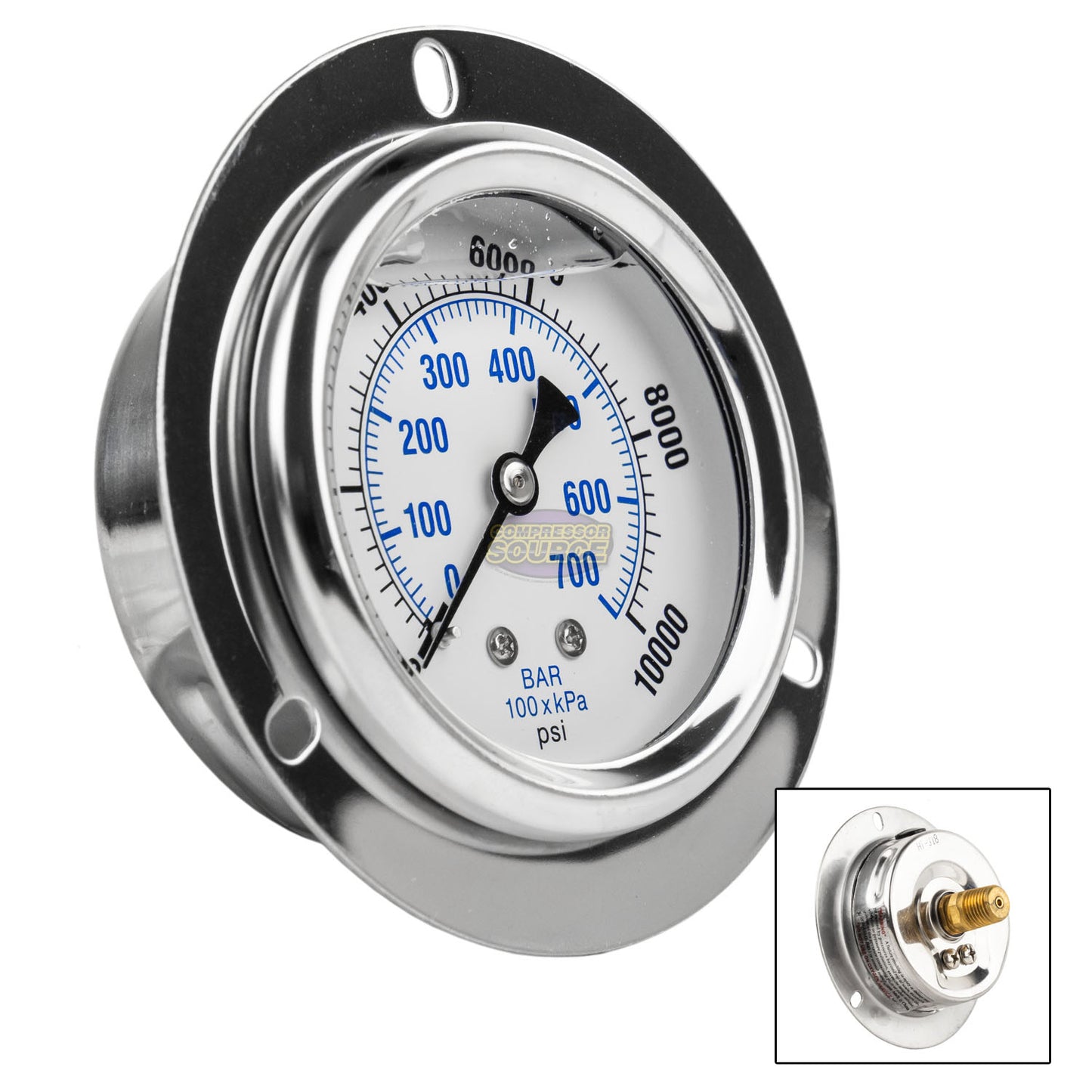 2.5" Liquid Filled Pressure Gauge 0-10,000 PSI 1/4" NPT CBM Panel Flush Mount 204L-254U