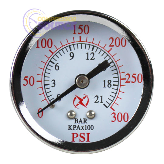 Air Compressor Pressure / Hydraulic Gauge 2" Face Back Mount 1/4" NPT 0-300 PSI