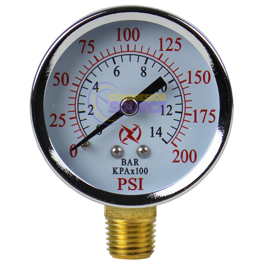2" Face 0 - 200 PSI Pressure Gauge 1/4" NPT Side Mount