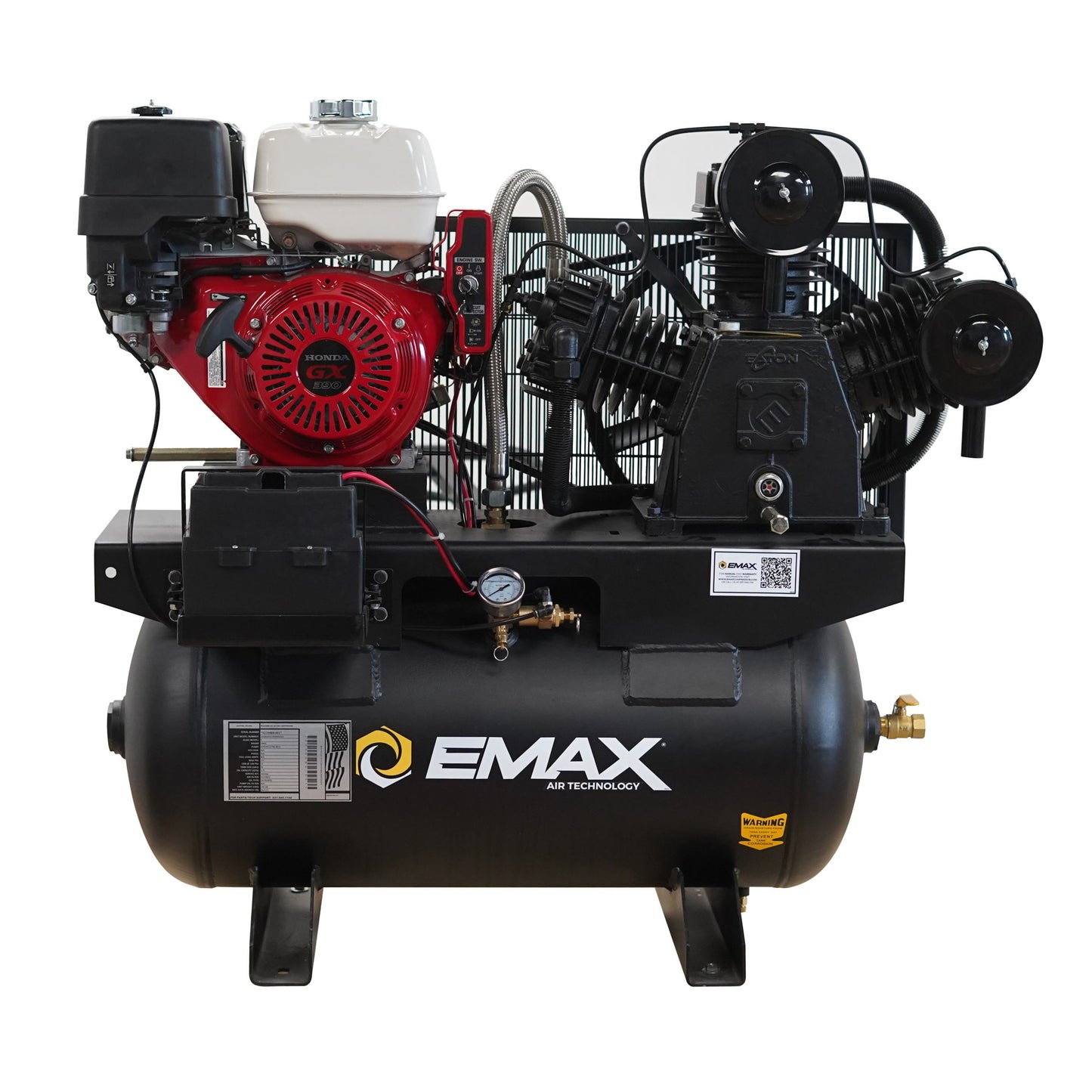 EMAX Honda GX Gas Driven with Electric Start 13 HP 3Cyl 24CFM MAXFlo Splash Lubricated 30 Gallon Truck Mount Stationary Air Compressor EGES1330ZT