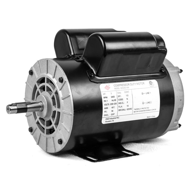 3 HP Single Phase Electric Motor 3450 RPM 56 Frame 230V ODP EMZ 56S34D3M Used