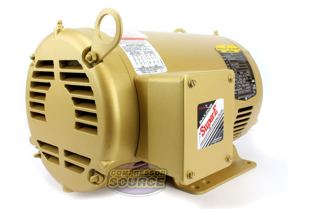 Baldor 5 HP Three Phase Electric Compressor Motor 184T Frame 230V 1750 RPM