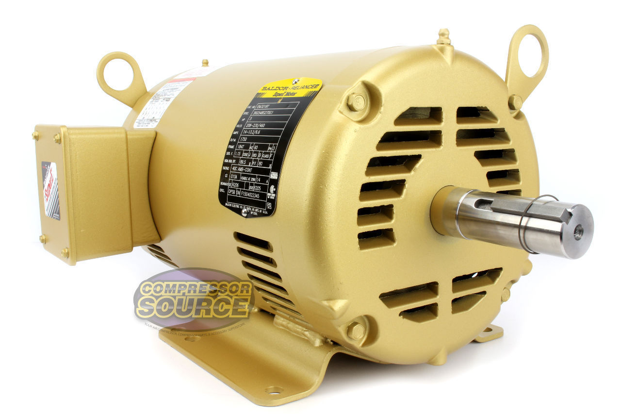 Baldor 5 HP Three Phase Electric Compressor Motor 184T Frame 230V 1750 RPM