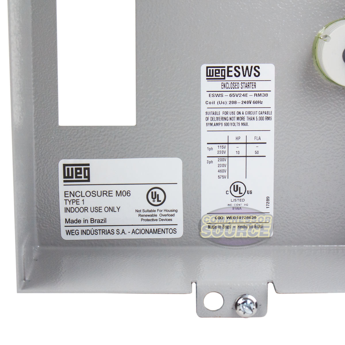 WEG 10 HP 1 Phase Magnetic Starter NEMA 1 208-240V 32 - 50 Amp 
ESWS-65V24E-RM38