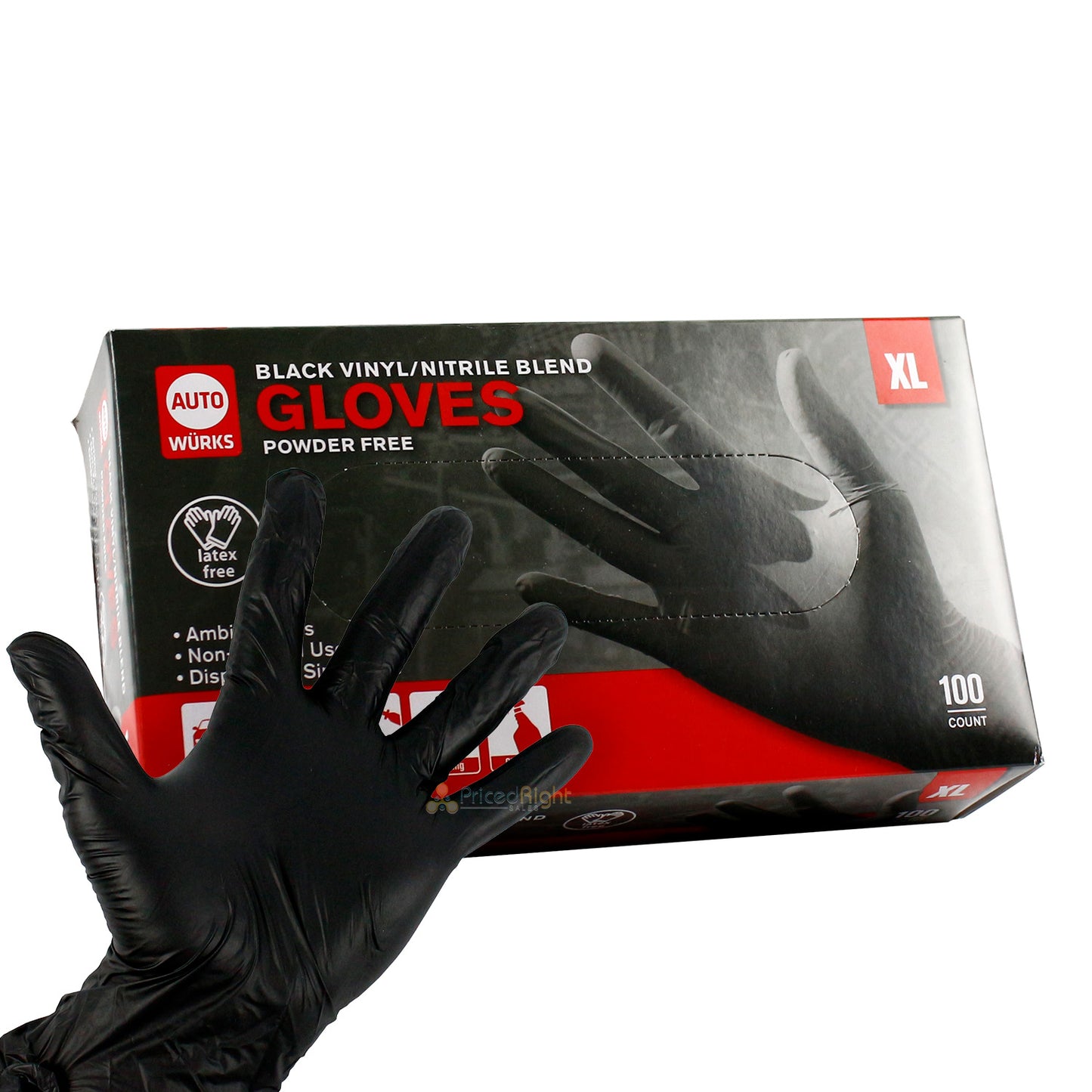 XL Black Nitrile Disposable Powder & Latex Free Industrial Gloves - 100 Pack
