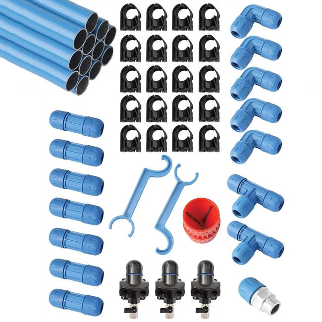 Fastpipe 1" Master Kit Aluminum Pipe & Nylon Fittings 90FT 3 Outlets F28090