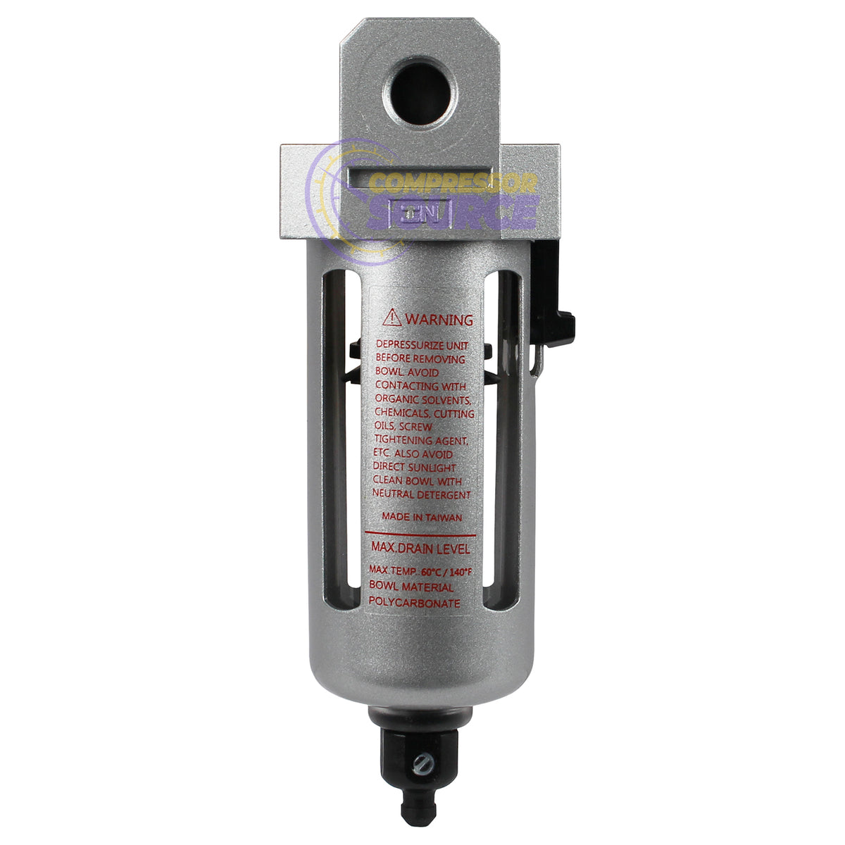 1/4" Compressed Air Water Filter Manual Drain w/ Mounting Bracket F502N