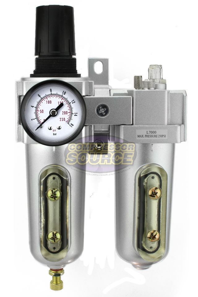 3/4" Compressed Air In Line Filter, Regulator, Oiler Lubricator, Combo