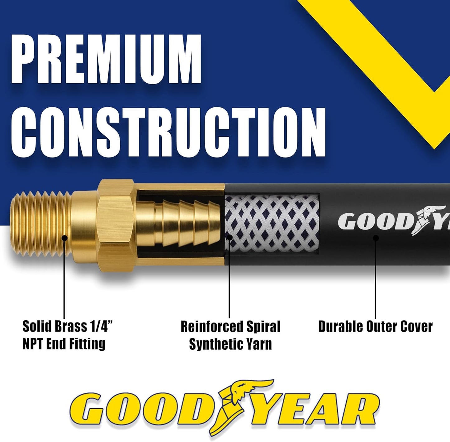 Goodyear 6' x 3/8" Rubber Air Hose Whip 250 PSI 1/4" NPT USA Made 10324