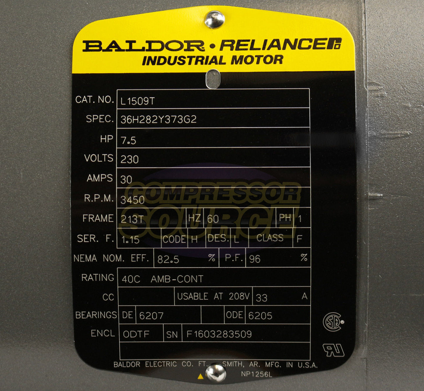 Baldor 7.5 HP Single Phase Electric Compressor Motor 213T Frame 230V 3450 RPM