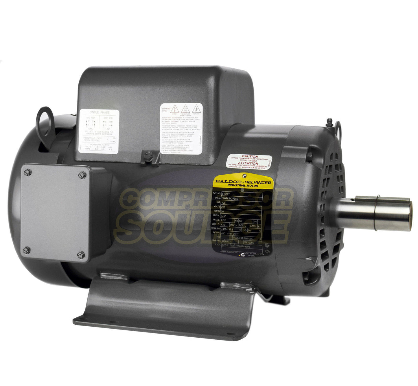 Baldor 7.5 HP Single Phase Electric Compressor Motor 213T Frame 230V 3450 RPM