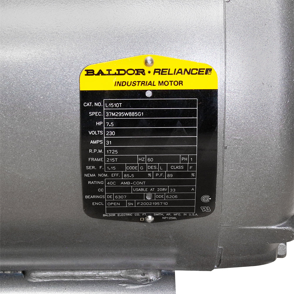 Baldor 7.5 HP Single Phase Electric Motor 230 Volts 215T Frame 1750 RPM L1510T