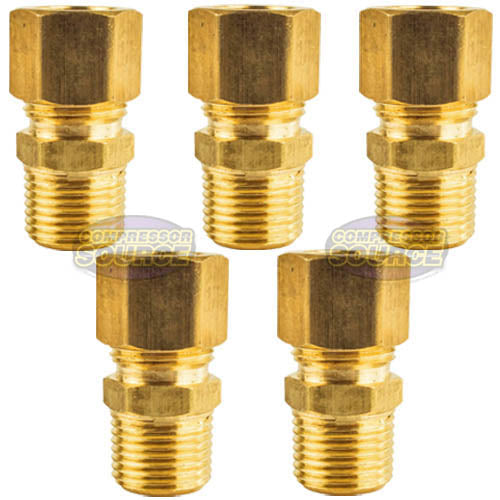 5 Pack 1/2" x 3/8" Male NPT Connector Brass Compression Fitting for 1/2" OD Tube