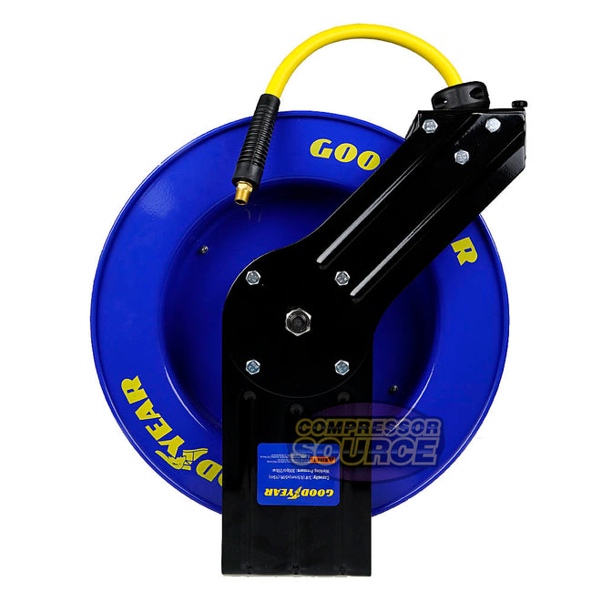 ﻿Goodyear 3/8" x 50' Retractable Steel Reel Rubber Air Hose 1/4" NPT Heavy Duty