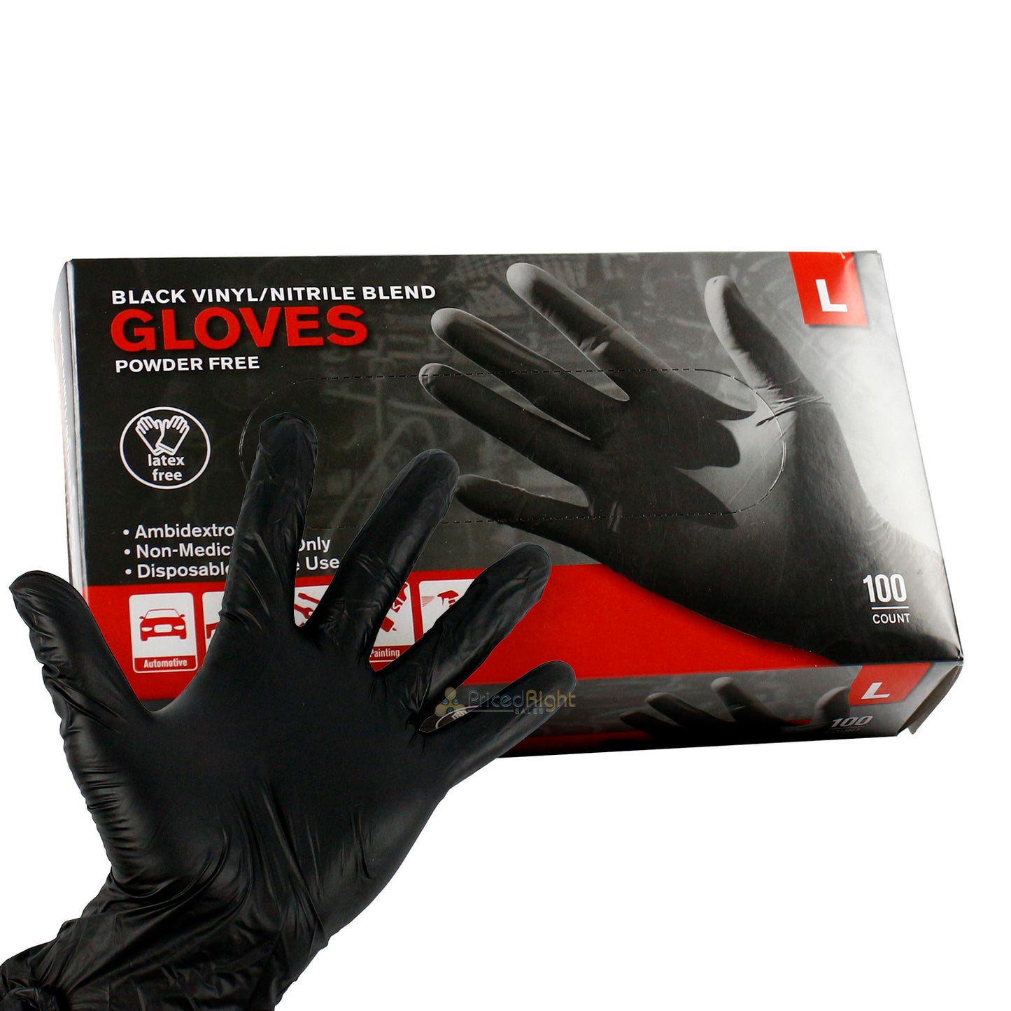 Large Black Nitrile Disposable Powder & Latex Free Industrial Gloves - 100 Pack