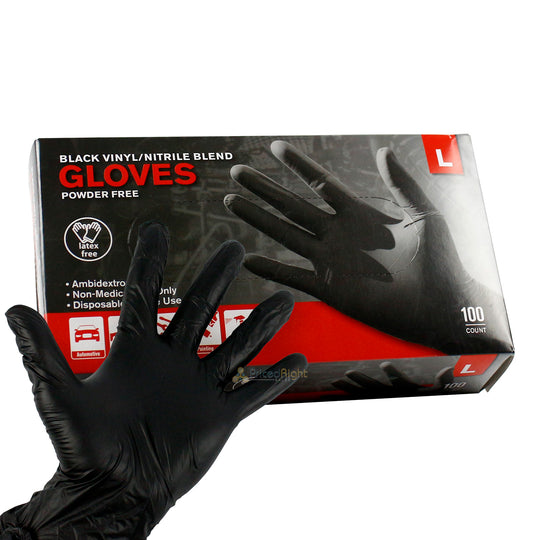 Large Black Nitrile Disposable Powder & Latex Free Industrial Gloves - 100 Pack