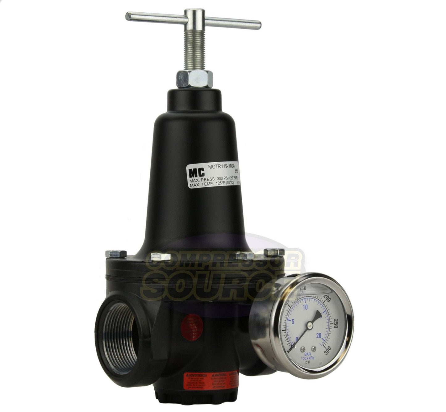 1" Inline Compressed Air Compressor Line High Flow Pressure Regulator Valve