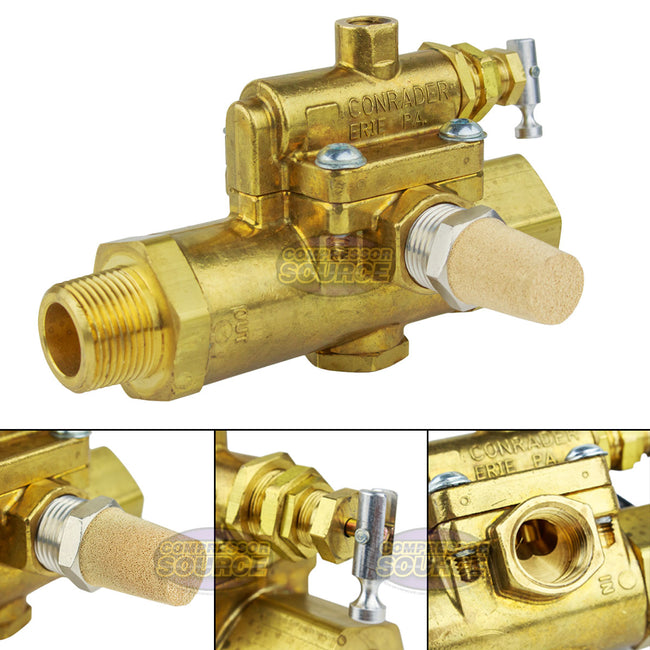 Conrader Gas Compressor Pilot / Unloader Check Valve Combo High CFM 120-150 PSI