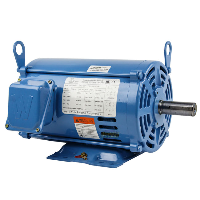 3 HP 3 Phase Electric Motor 1759 RPM 182T Frame 230/460V ODP