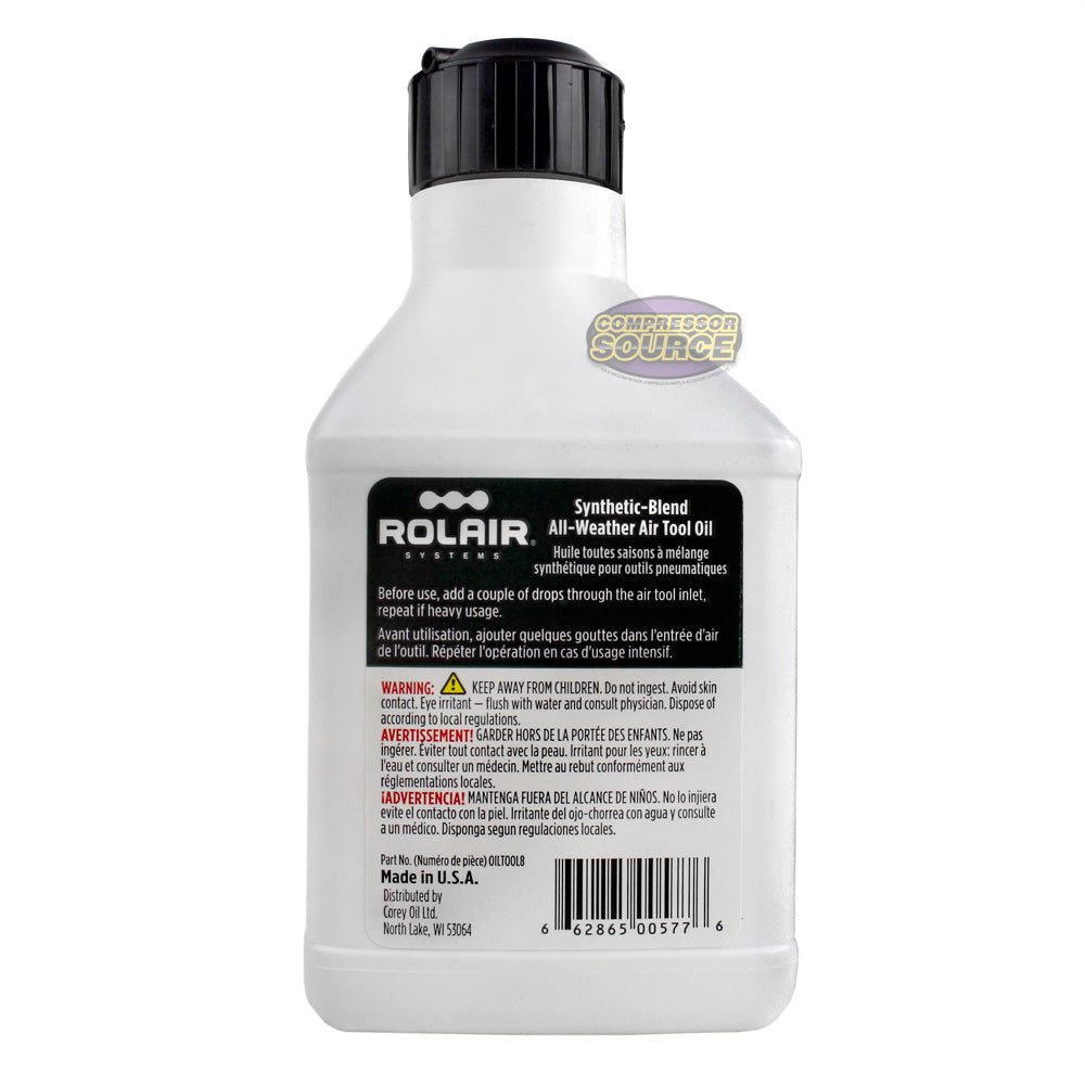 Rolair Pneumatic Air Tool Oil Lubricant 8oz. w/ Easy Pour Spout