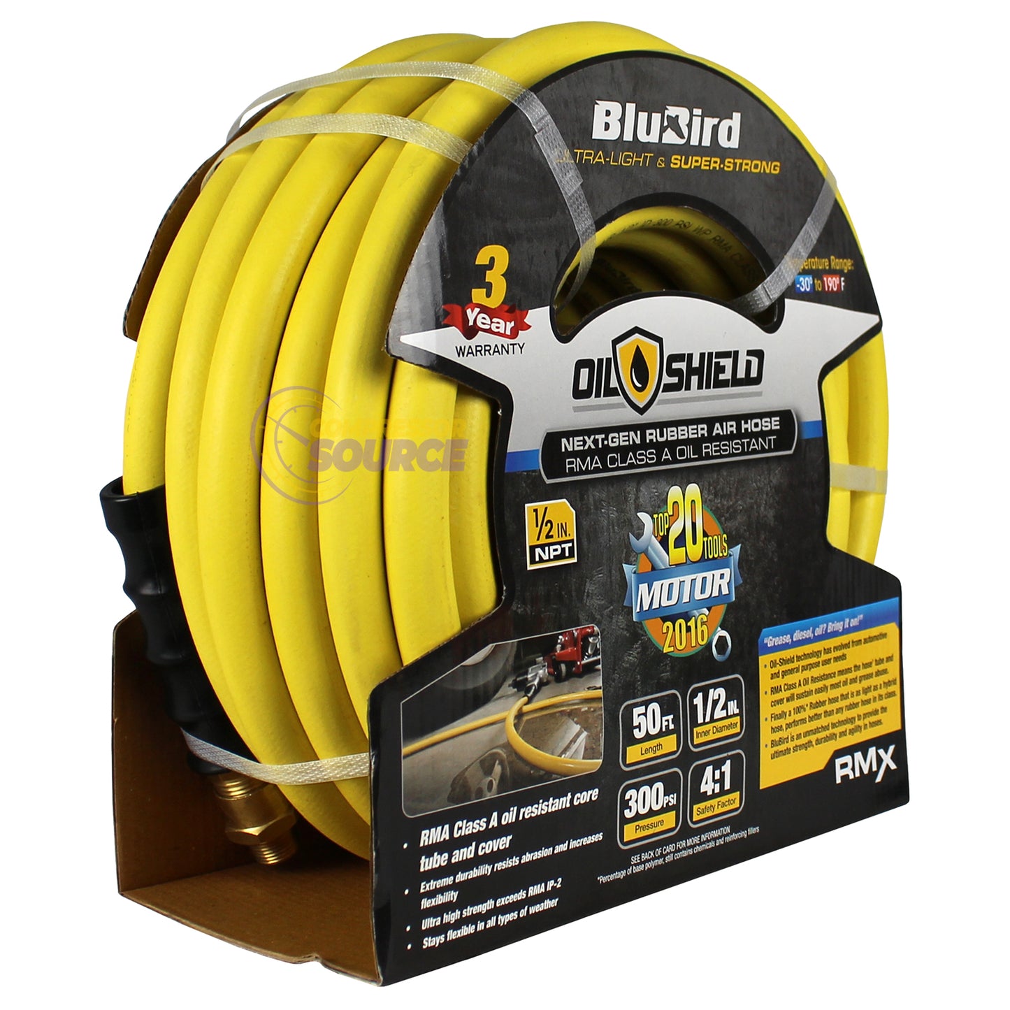 BluBird OilShield Rubber Air Hose Assembly 1/2" X 50' 300 PSI Nitrile Class A OS1250