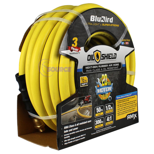 BluBird OilShield Rubber Air Hose Assembly 1/2" X 50' 300 PSI Nitrile Class A OS1250