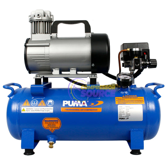 Puma 3/4 HP 3 Gallon Tank 12 Volt Continuous Duty DC Air Compressor Oil-Less