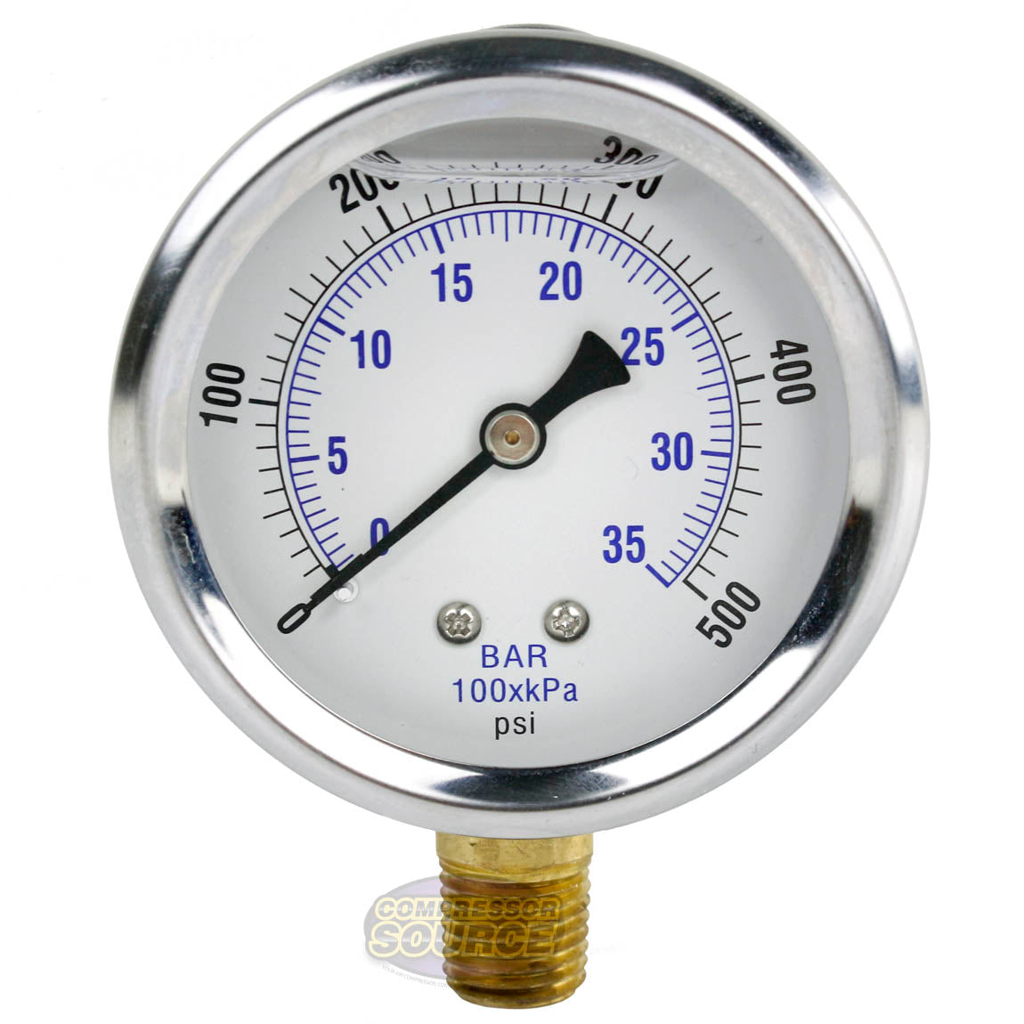 Quality Liquid Filled 2.5" 500 PSI Air Pressure Gauge Lower Side Mount