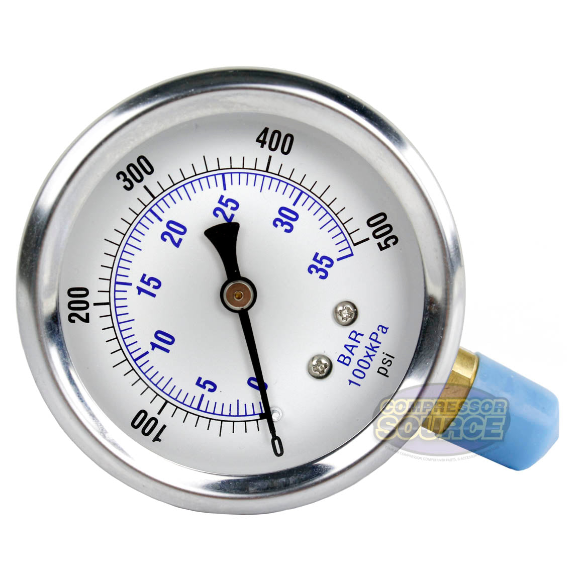 Quality Liquid Filled 2.5" 500 PSI Air Pressure Gauge Lower Side Mount