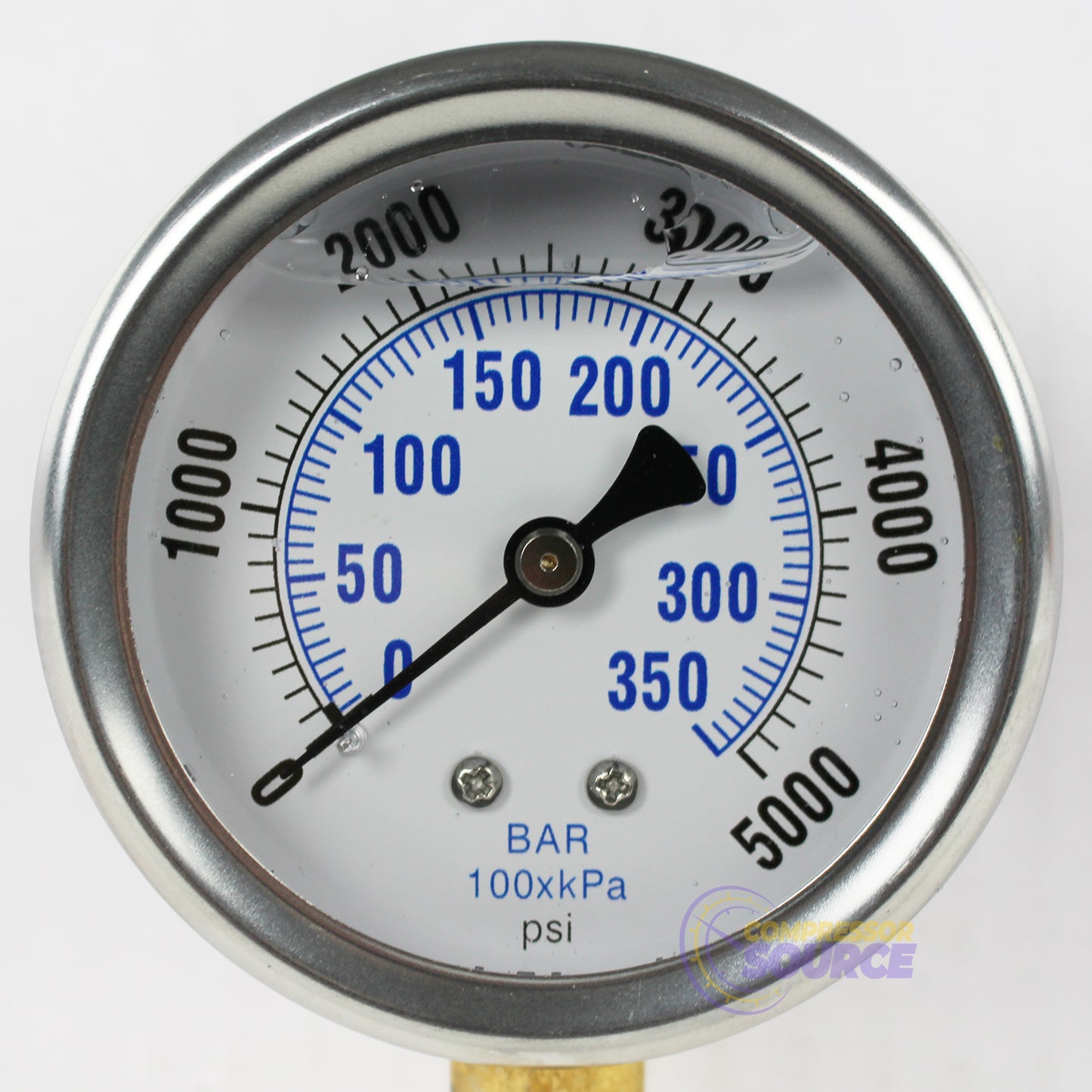 Liquid Filled 0-5,000 PSI Lower Side Mount Air Pressure Gauge With 2.5" Face