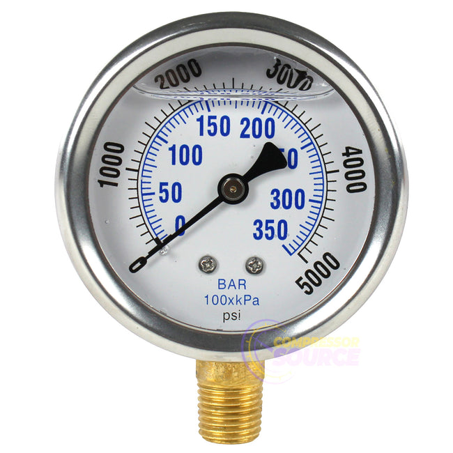 Liquid Filled 0-5,000 PSI Lower Side Mount Air Pressure Gauge With 2.5" Face PRO-201L-254R