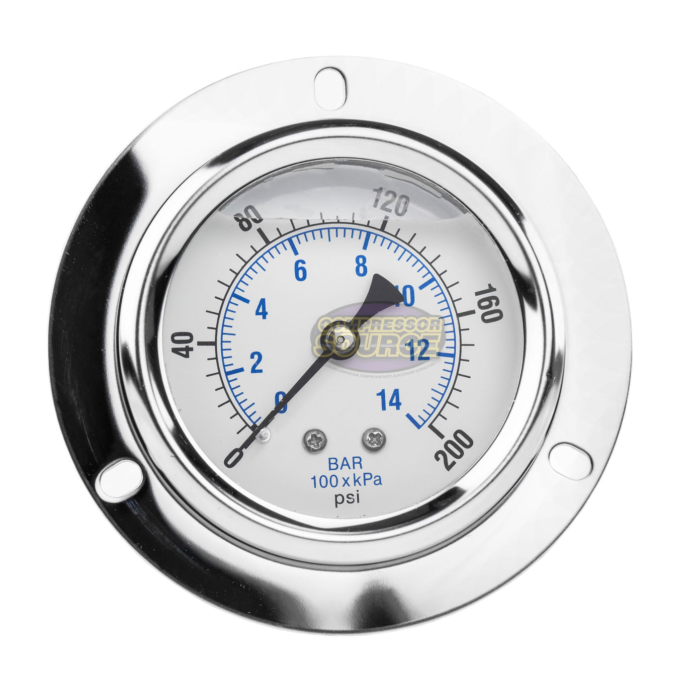 2.5" Liquid Filled Pressure Gauge 0-200 PSI 1/4" NPT CBM Panel Flush Mount 204L-254G