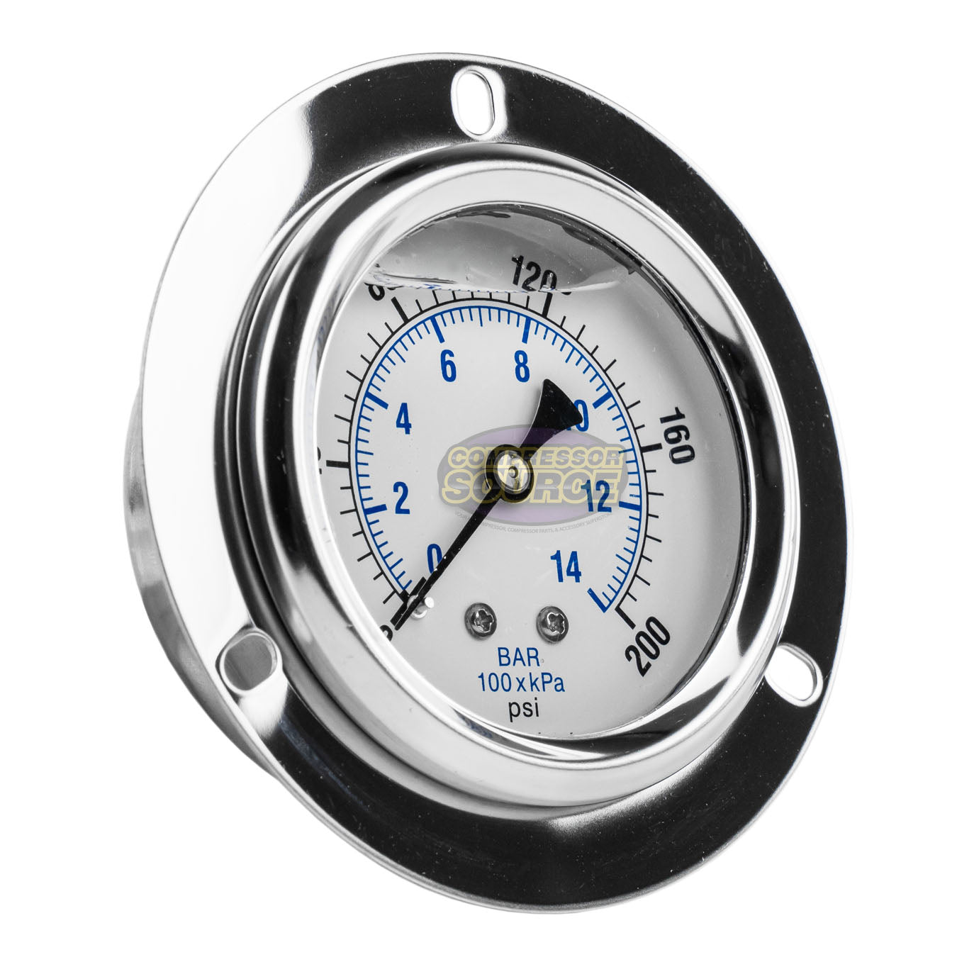 2.5" Liquid Filled Pressure Gauge 0-200 PSI 1/4" NPT CBM Panel Flush Mount 204L-254G