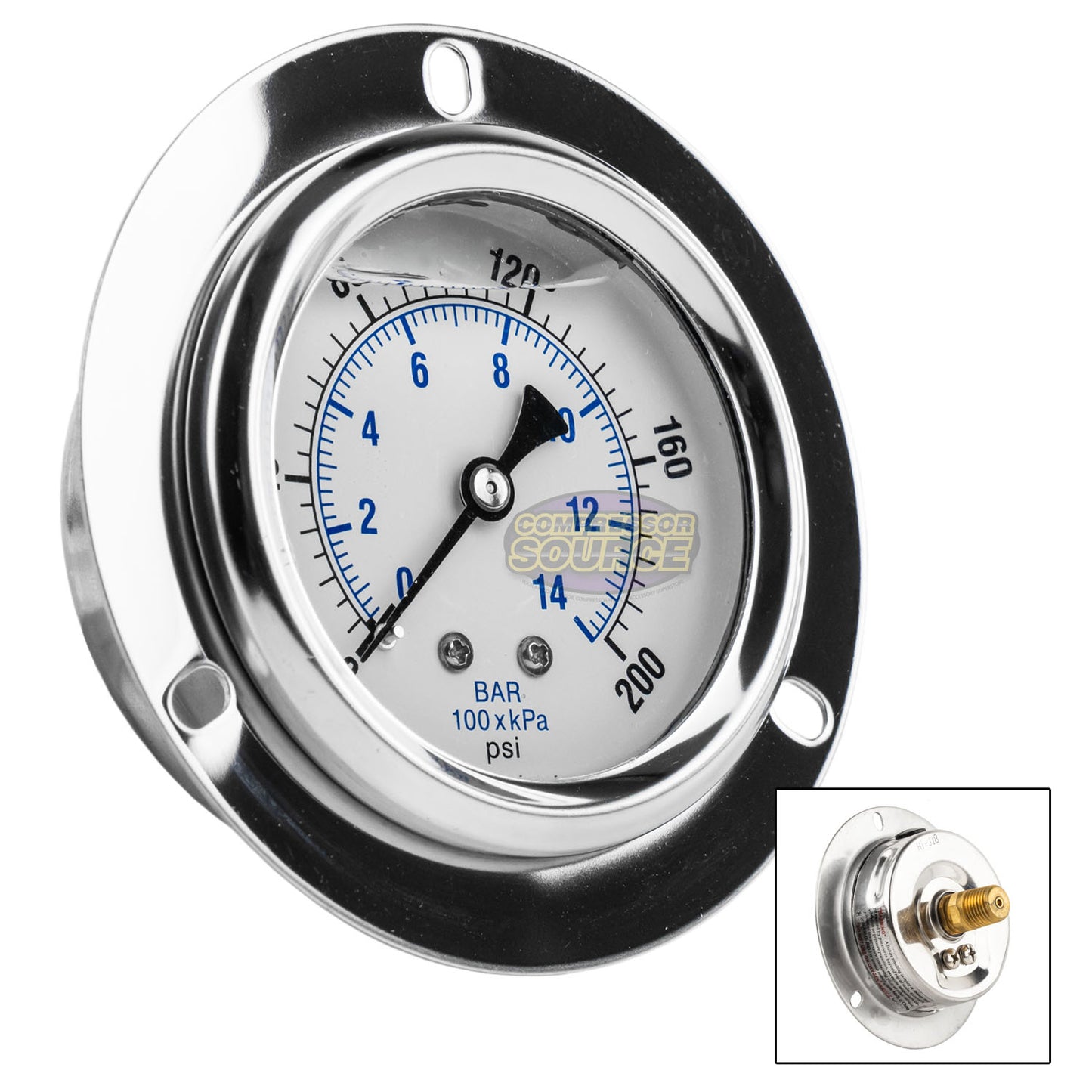 2.5" Liquid Filled Pressure Gauge 0-200 PSI 1/4" NPT CBM Panel Flush Mount 204L-254G