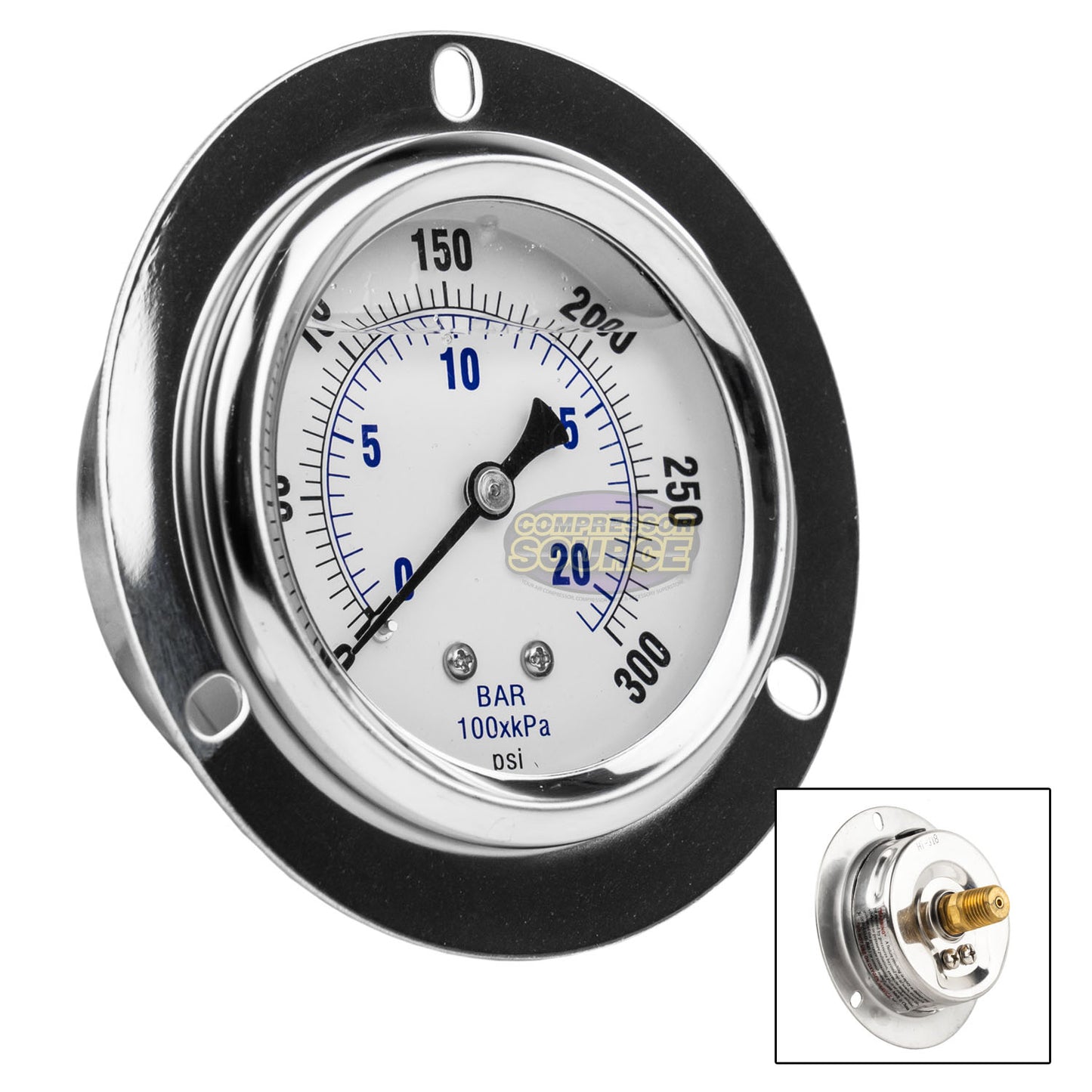 2.5" Liquid Filled Pressure Gauge 0-300 PSI 1/4" NPT CBM Panel Flush Mount 204L-254H