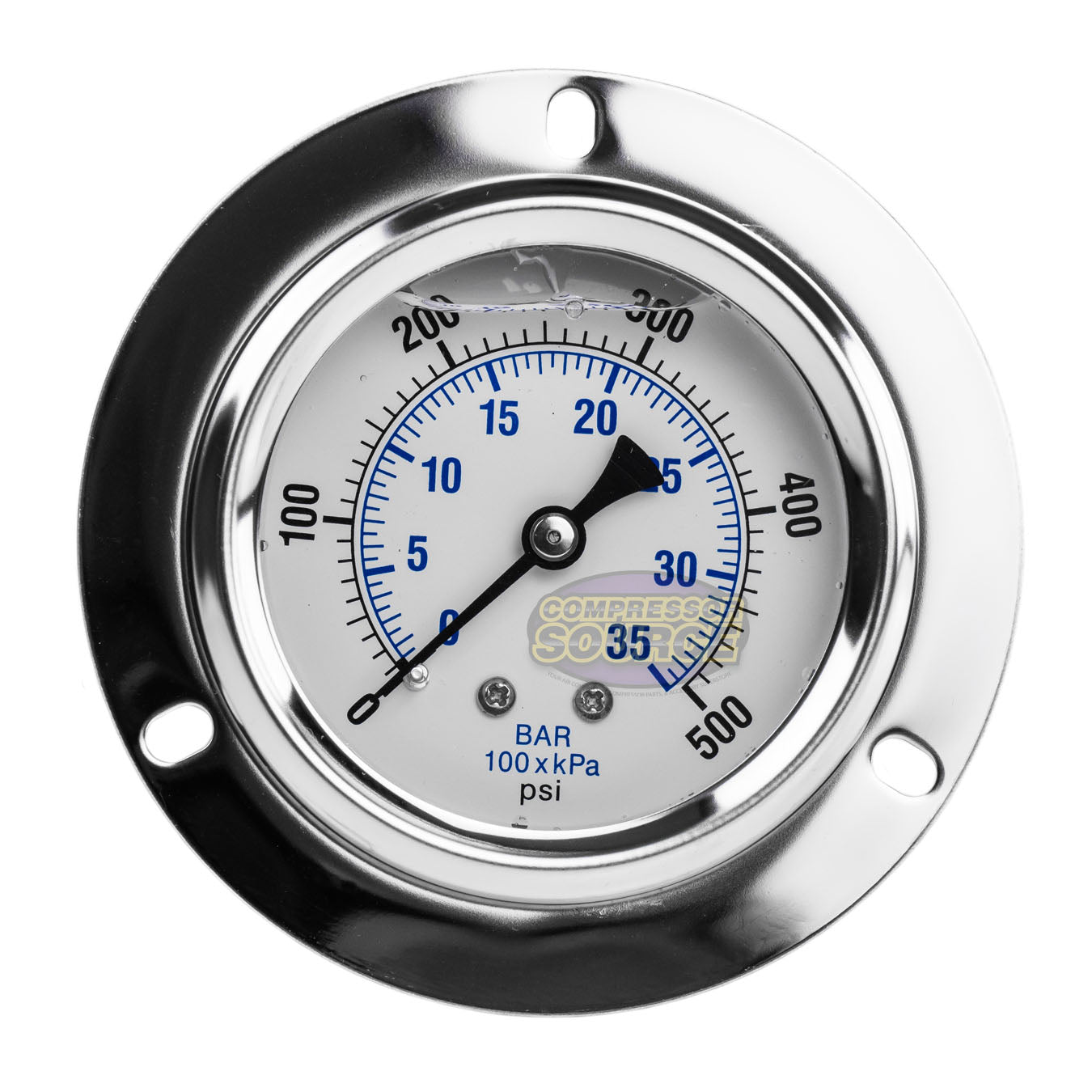 2.5" Liquid Filled Pressure Gauge 0-500 PSI 1/4" NPT CBM Panel Flush Mount 204L-254J