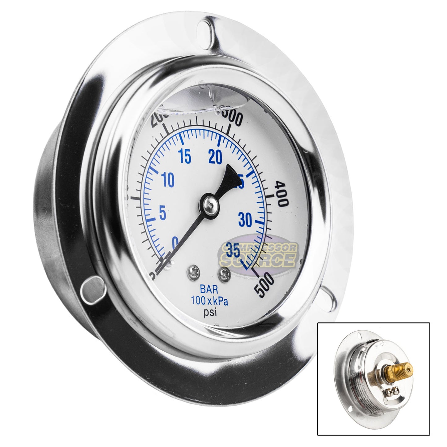 2.5" Liquid Filled Pressure Gauge 0-500 PSI 1/4" NPT CBM Panel Flush Mount 204L-254J