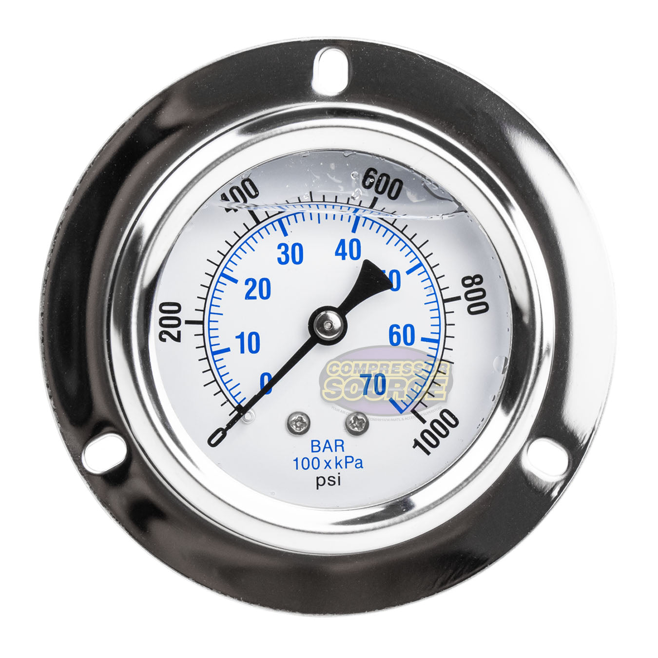 2.5" Liquid Filled Pressure Gauge 0-1,000 PSI 1/4" NPT CBM Panel Flush Mount 204L-254M