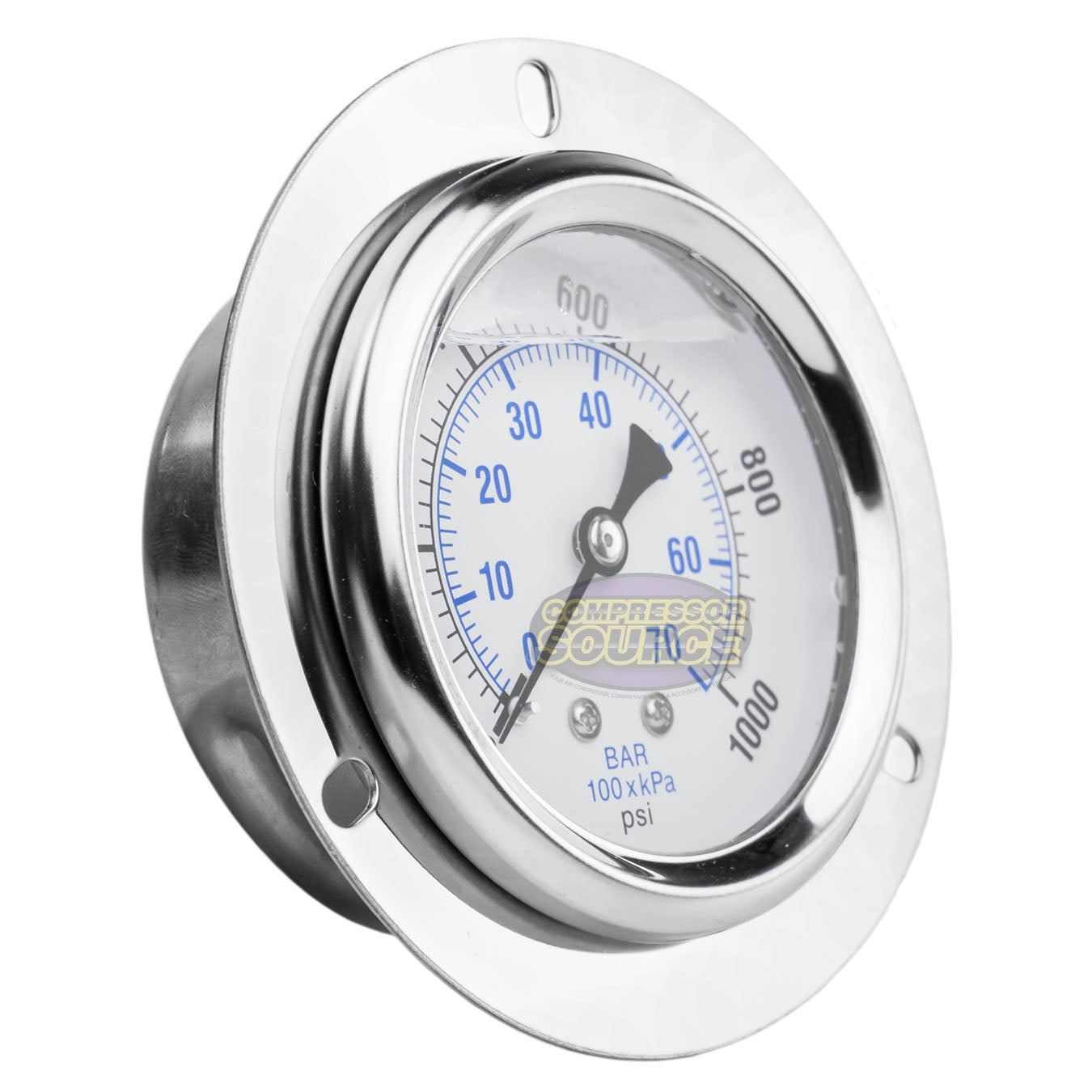 2.5" Liquid Filled Pressure Gauge 0-1,000 PSI 1/4" NPT CBM Panel Flush Mount 204L-254M