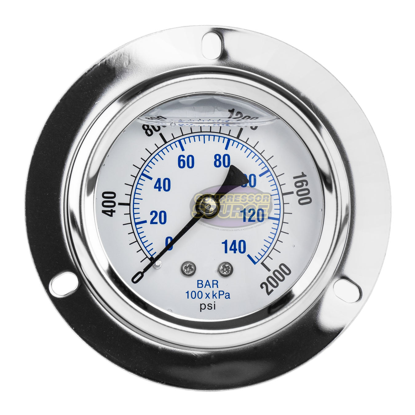 2.5" Liquid Filled Pressure Gauge 0-2,000 PSI 1/4" NPT CBM Panel Flush Mount 204L-254O