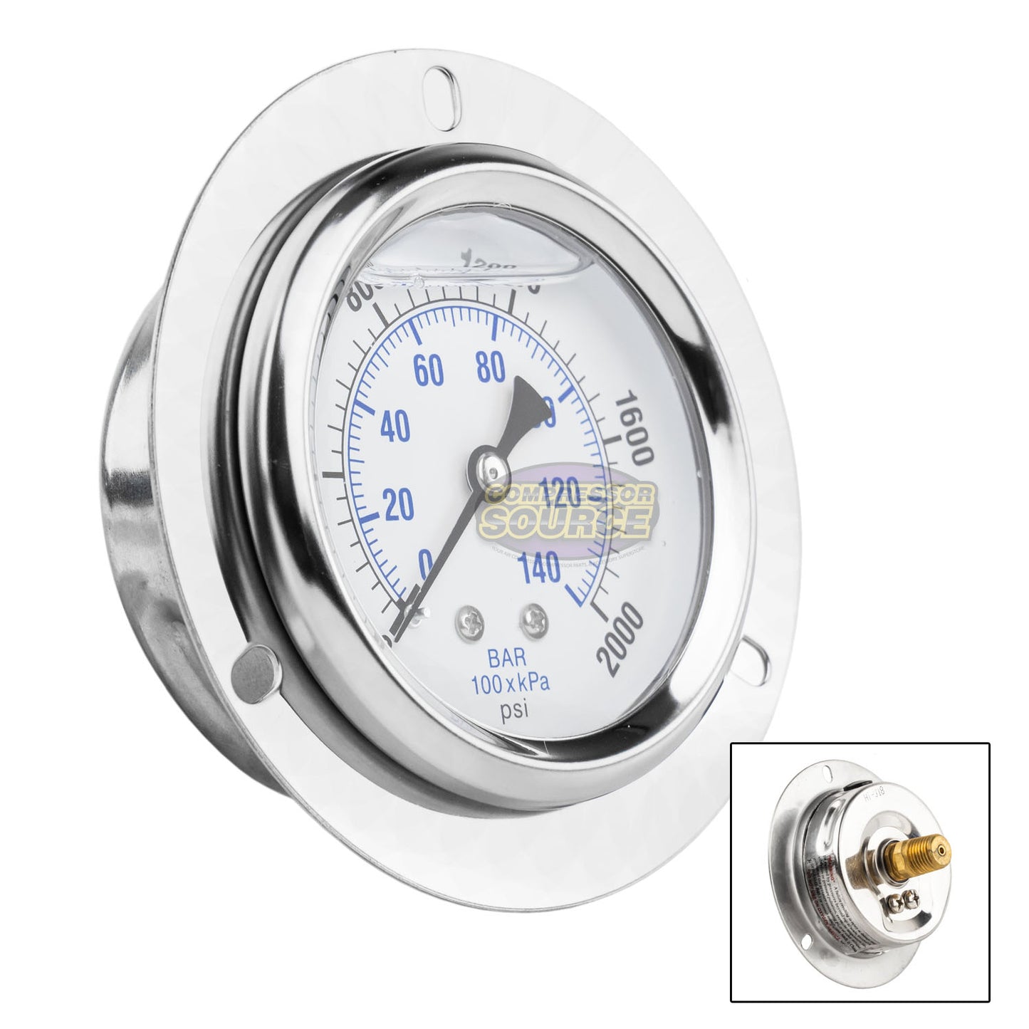 2.5" Liquid Filled Pressure Gauge 0-2,000 PSI 1/4" NPT CBM Panel Flush Mount 204L-254O