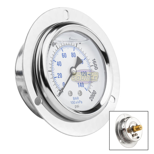 2.5" Liquid Filled Pressure Gauge 0-2,000 PSI 1/4" NPT CBM Panel Flush Mount 204L-254O