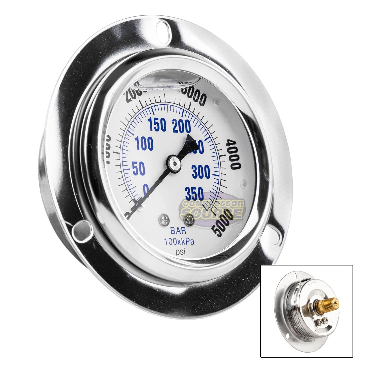 2.5" Liquid Filled Pressure Gauge 0-5,000 PSI 1/4" NPT CBM Panel Flush Mount 204L-254R