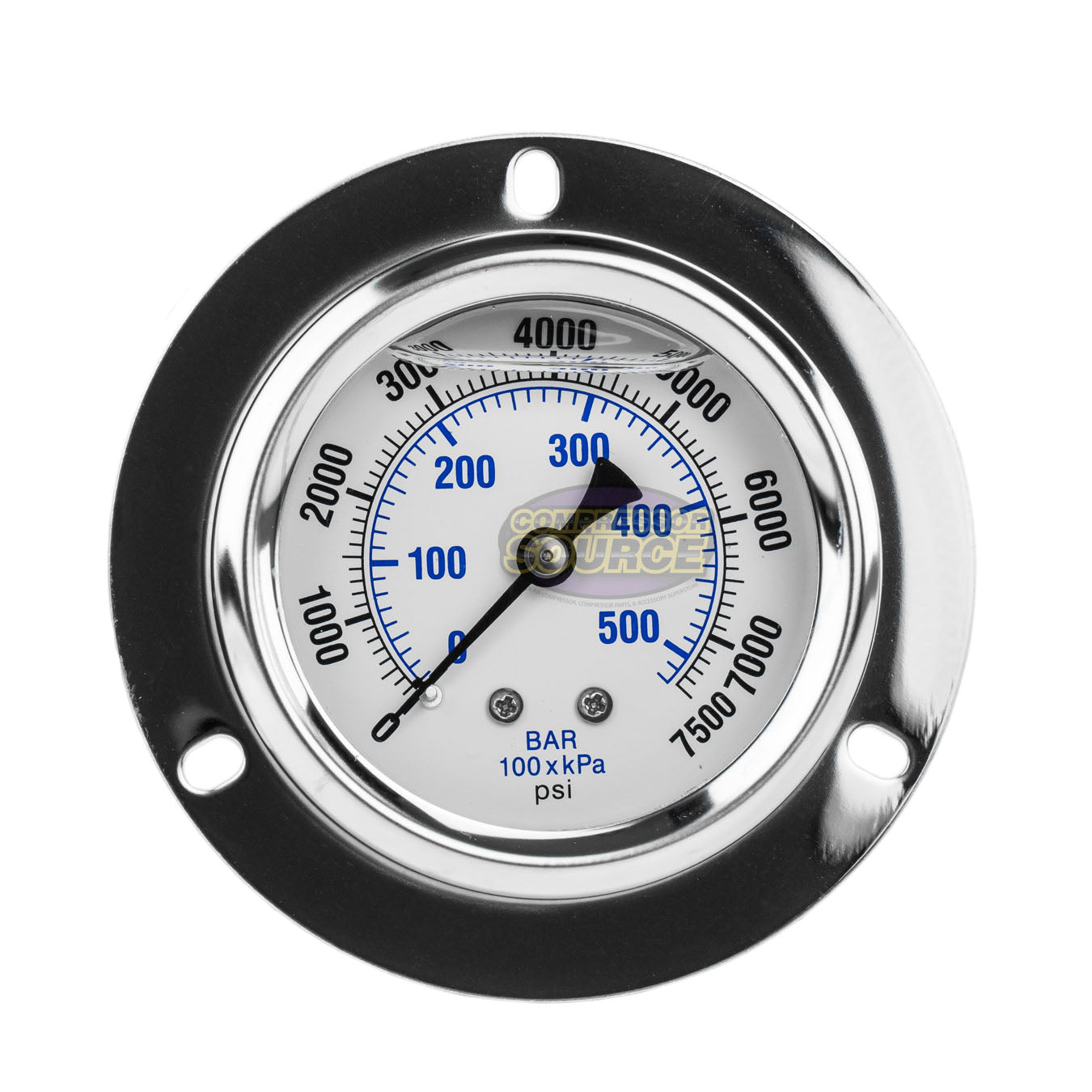 2.5" Liquid Filled Pressure Gauge 0-7,500 PSI 1/4" NPT CBM Panel Flush Mount 204L-254T