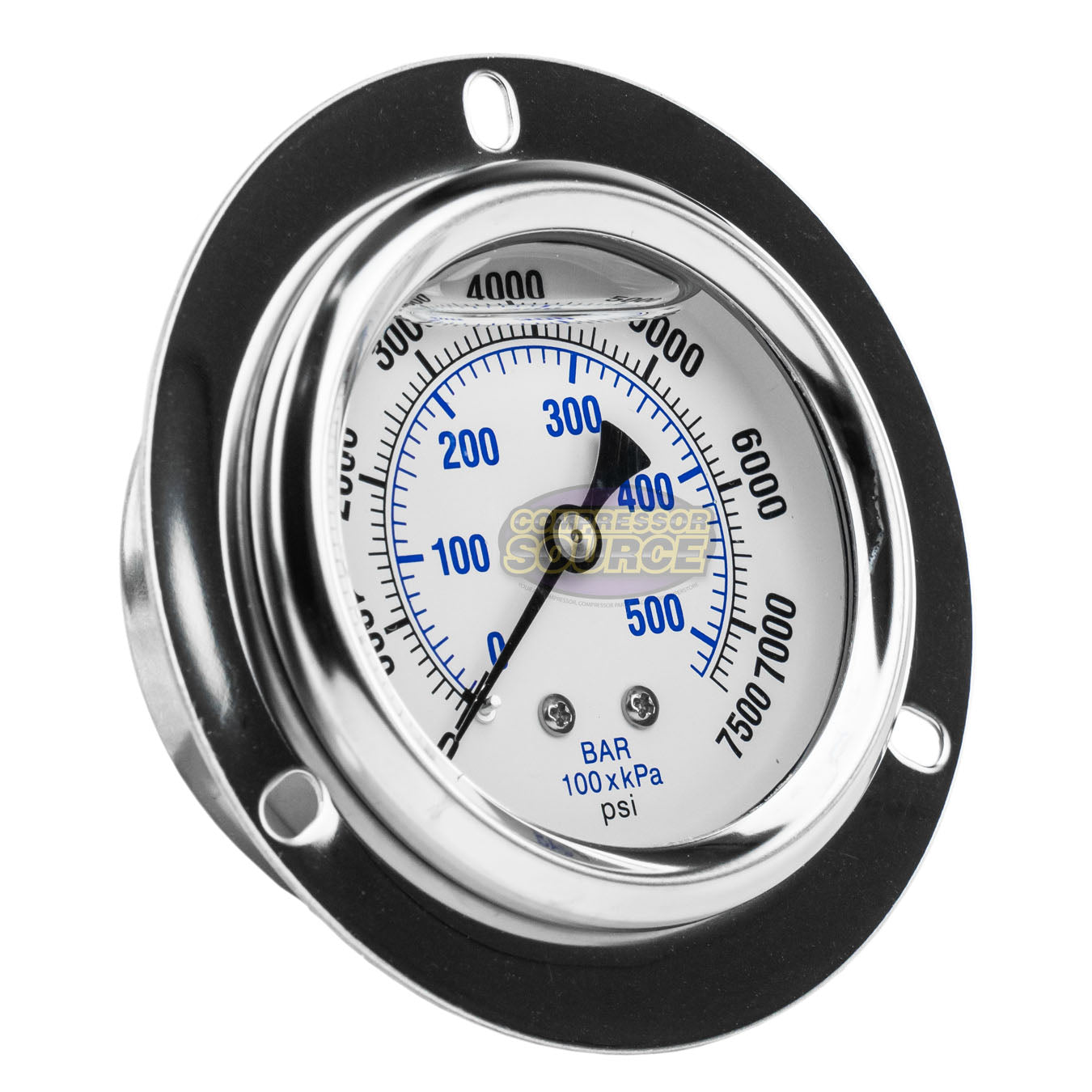 2.5" Liquid Filled Pressure Gauge 0-7,500 PSI 1/4" NPT CBM Panel Flush Mount 204L-254T