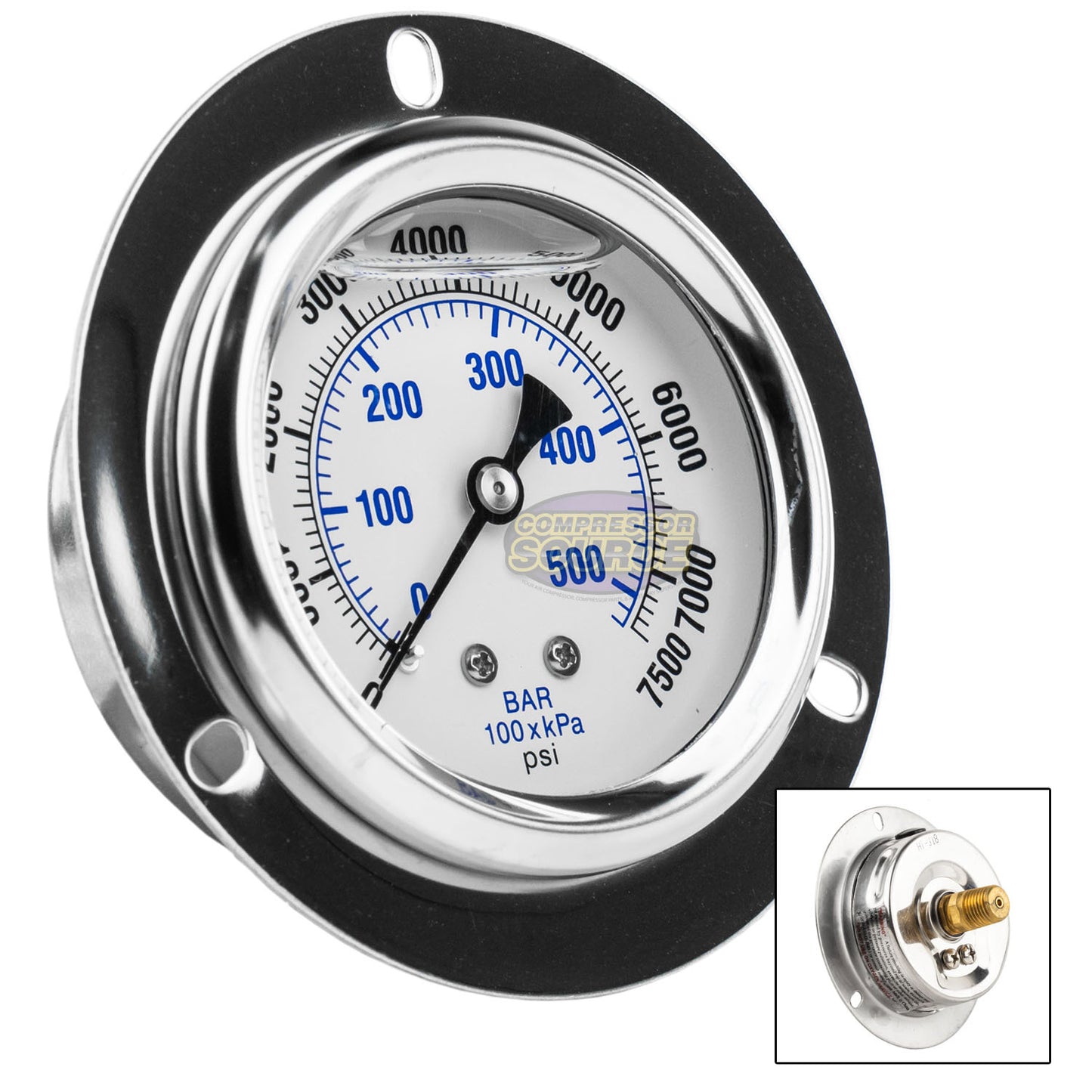 2.5" Liquid Filled Pressure Gauge 0-7,500 PSI 1/4" NPT CBM Panel Flush Mount 204L-254T