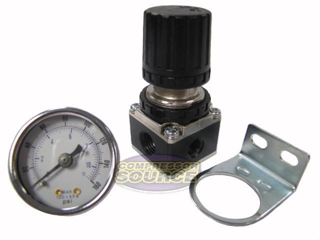 1/4" NPT Air Compressor Regulator w/ 0-160 PSI Pressure Gauge & Wall Mount