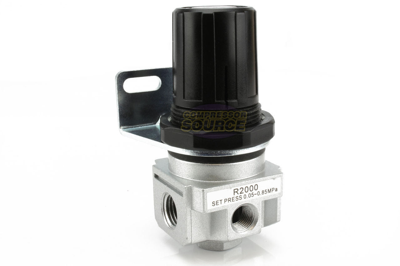 1/4" Industrial Air Compressor Pressure Regulator with Gauge and Wall Mounting Bracket